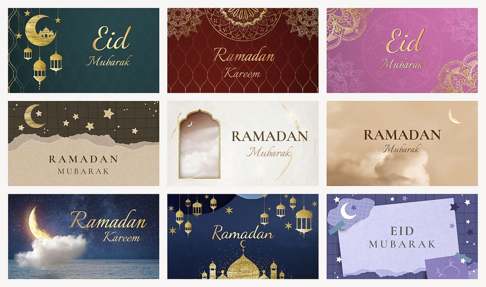 Aesthetic Islamic festival Facebook banner templates design, psd
