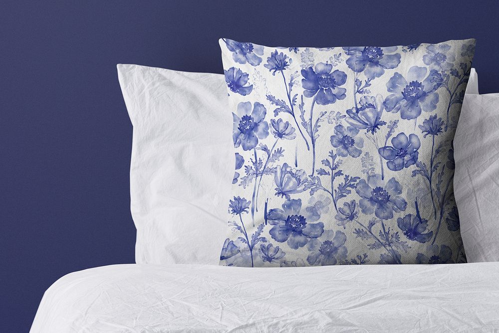 Cushion cover with floral blue design