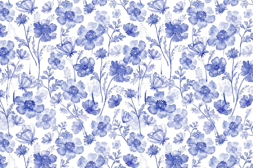 Floral background, aesthetic watercolor blue anemone flower graphic