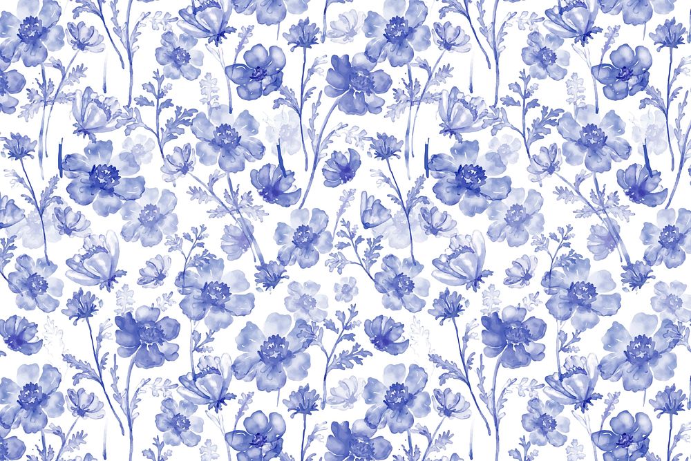 Floral background, watercolor blue anemone flower graphic vector