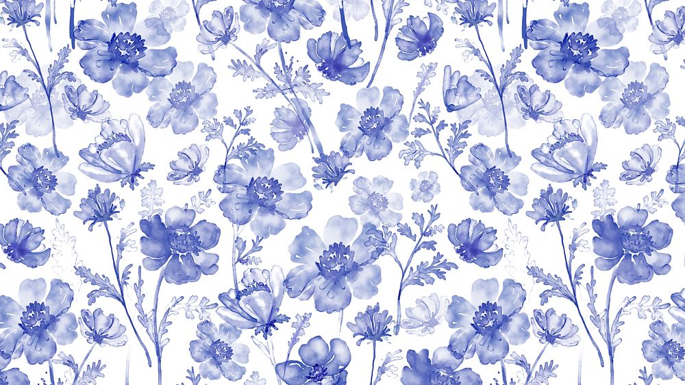 Flower computer wallpaper, floral blue graphic