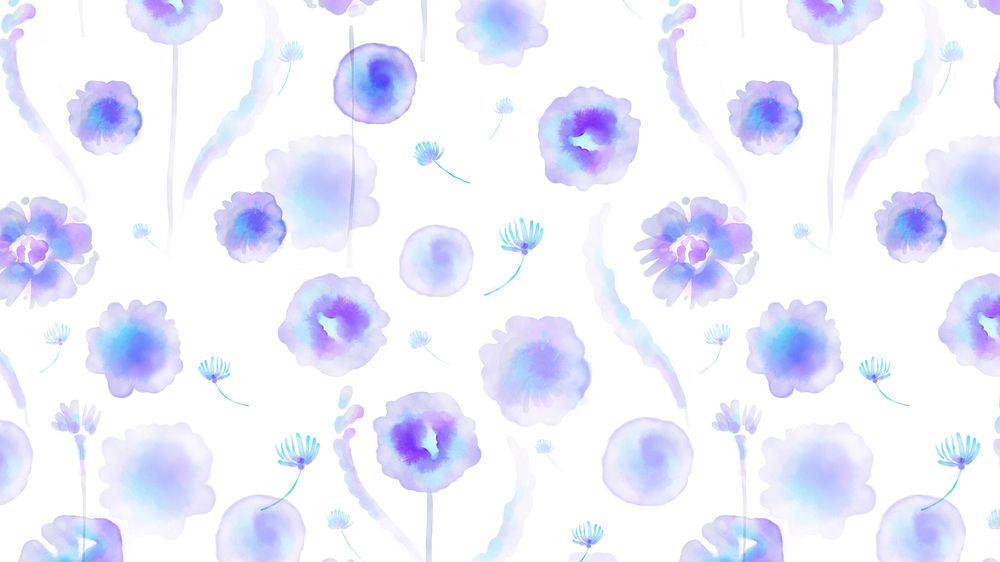 Flower desktop wallpaper, floral blue & purple graphic