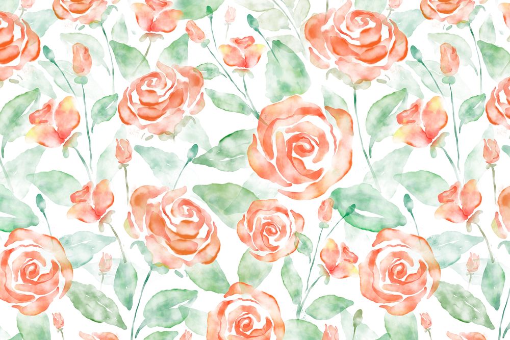 Rose flower background, watercolor orange graphic psd