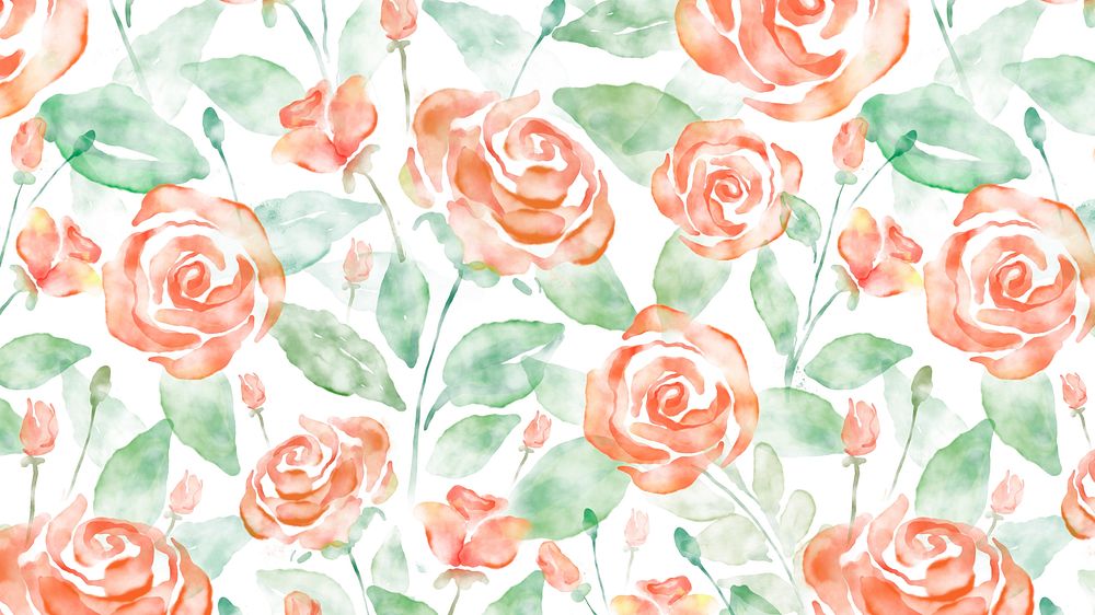Rose desktop wallpaper, watercolor graphic