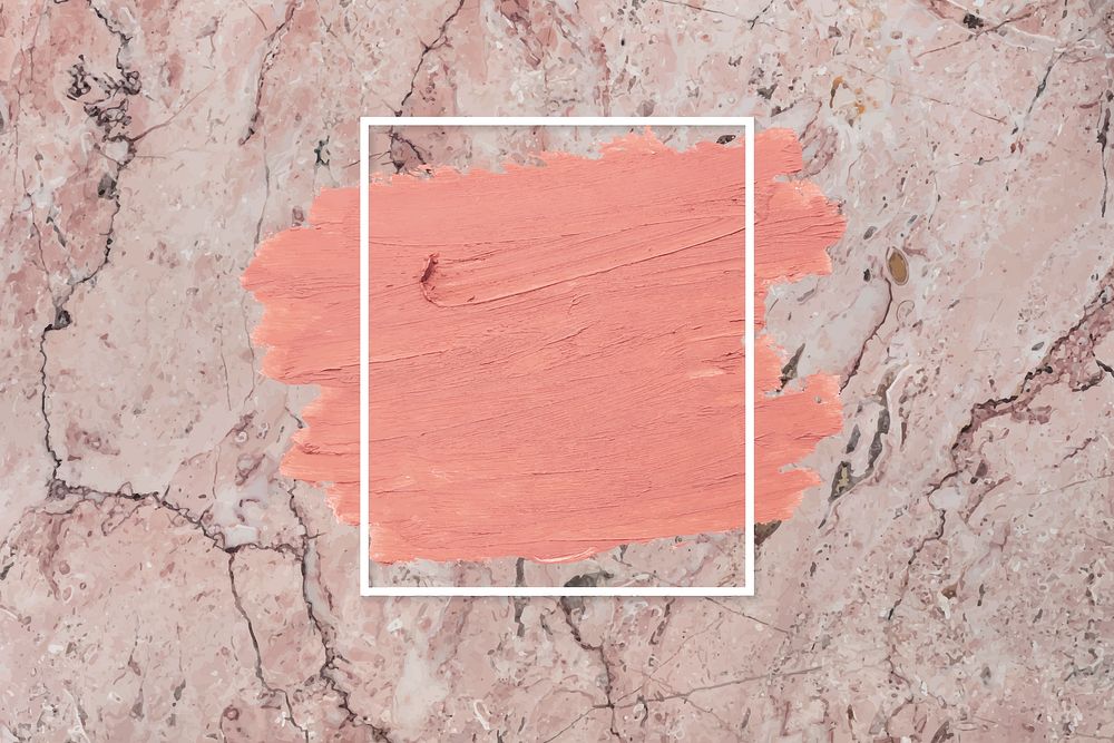 Matte orange paint with a white rectangle frame on a pink marble background vector
