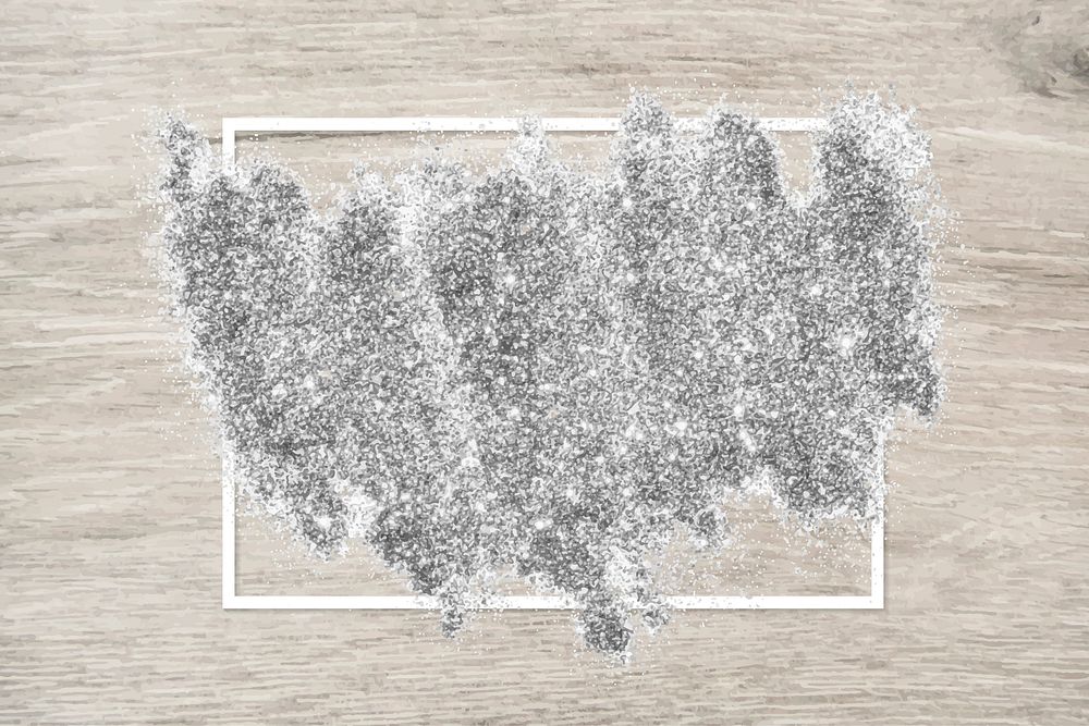 Silver glitter with a white frame on a beige wood background vector