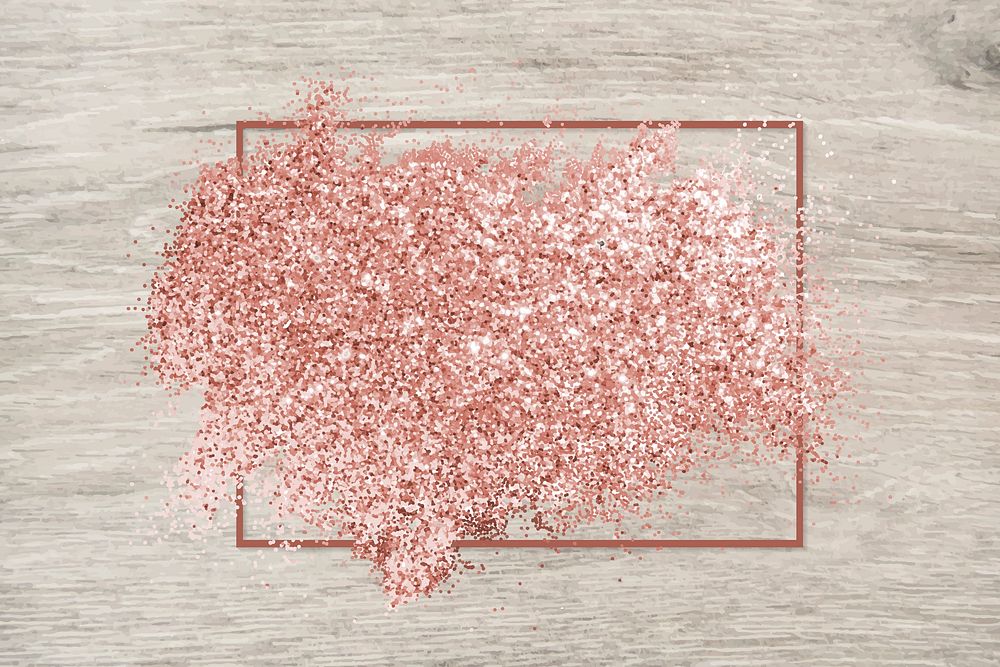 Pink gold glitter with a brownish red rhombus frame on a beige wood background vector