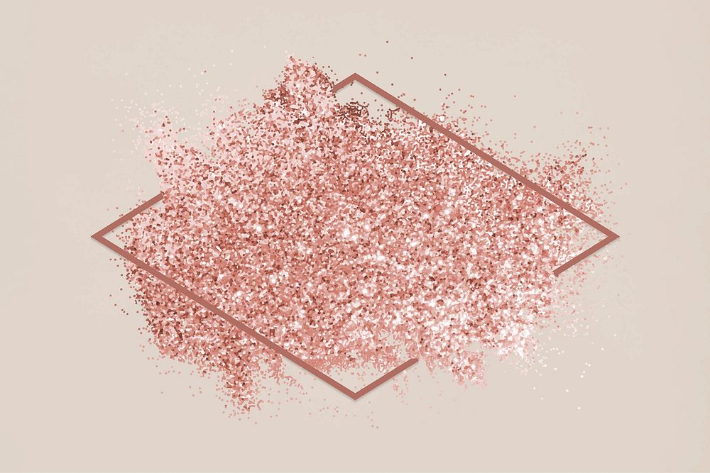 Pink gold glitter with a brownish red rhombus frame on a beige background