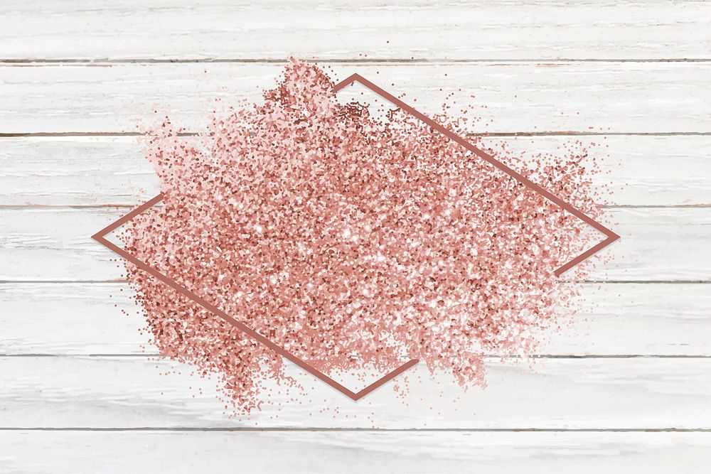Pink gold glitter with a rhombus frame on a white wood background vector