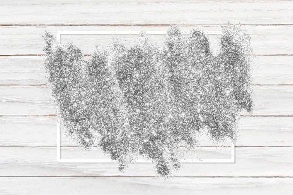 Silver glitter with a white frame on a bleached wood background vector