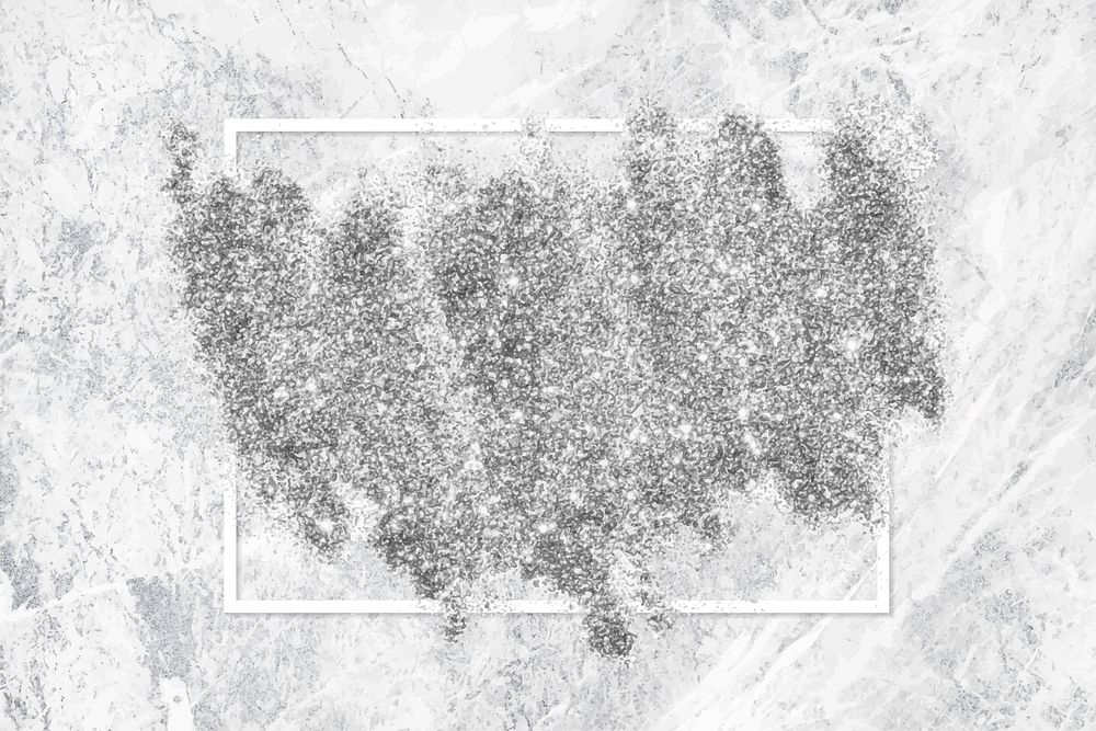 Silver glitter with a white frame on a grunge cement background vector