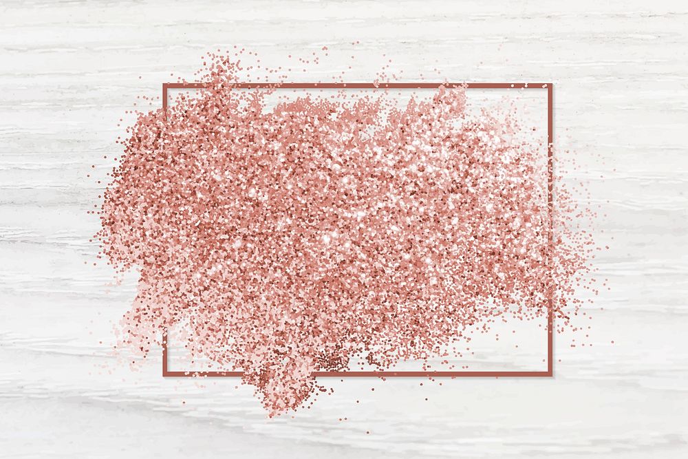 Pink gold glitter with a brownish red rhombus frame on a bleached wood background vector