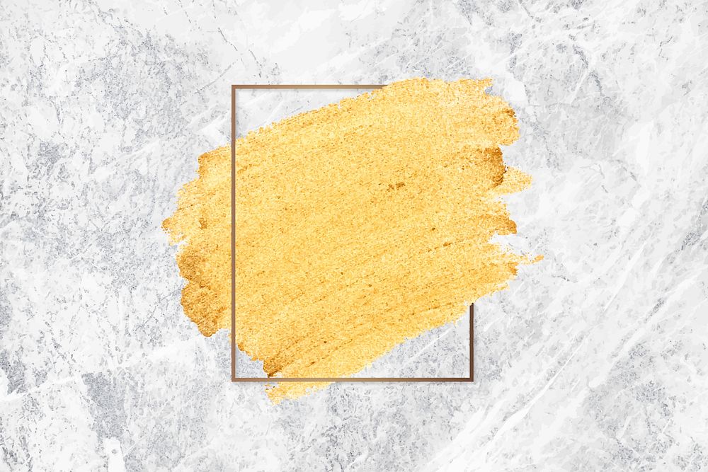 Gold paint with a golden rectangle frame on a grunge concrete background vector
