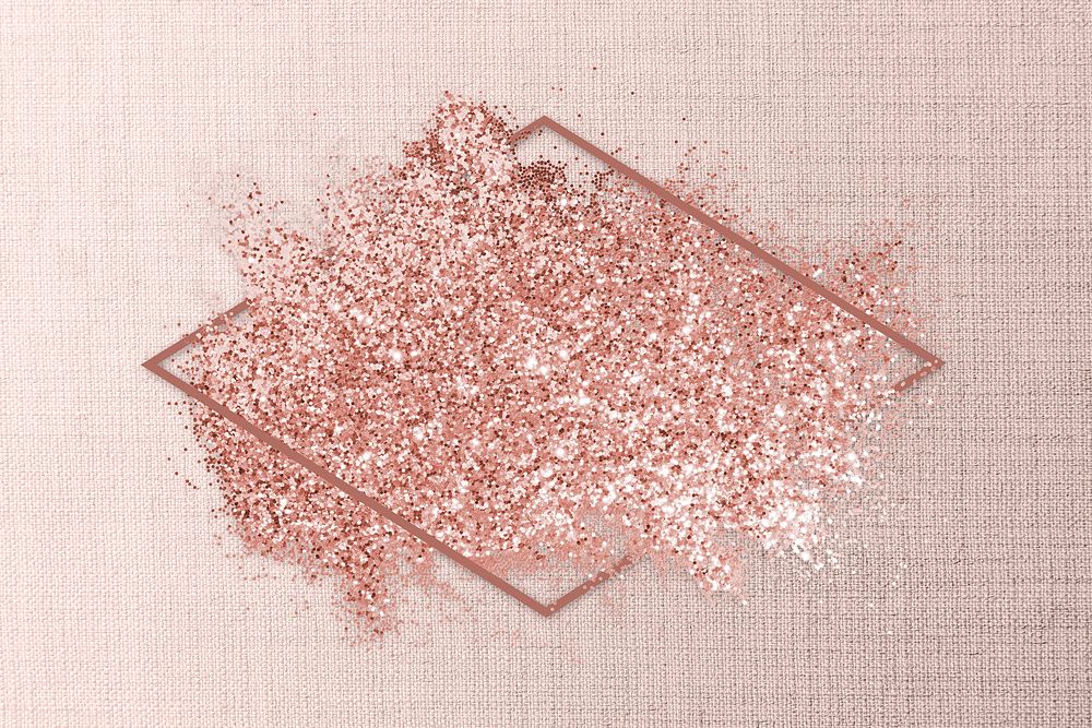 Pink gold glitter with a rhombus frame on a pink textile background illustration
