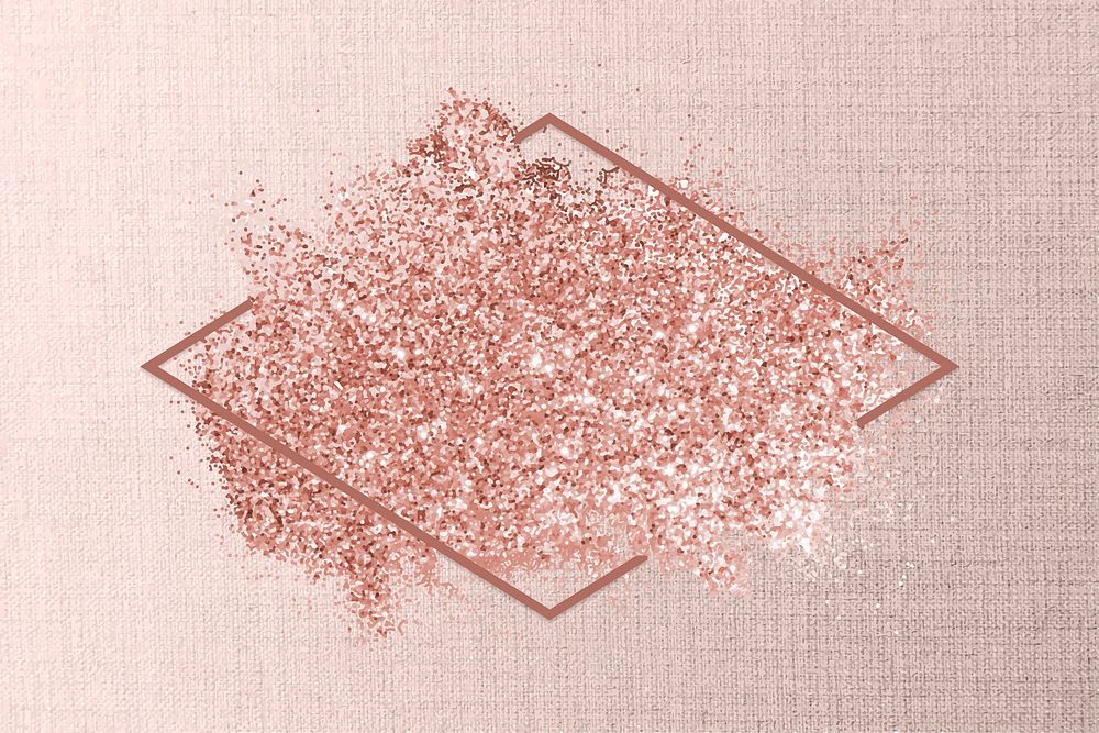 Pink gold glitter with a rhombus frame on a pink textile background vector