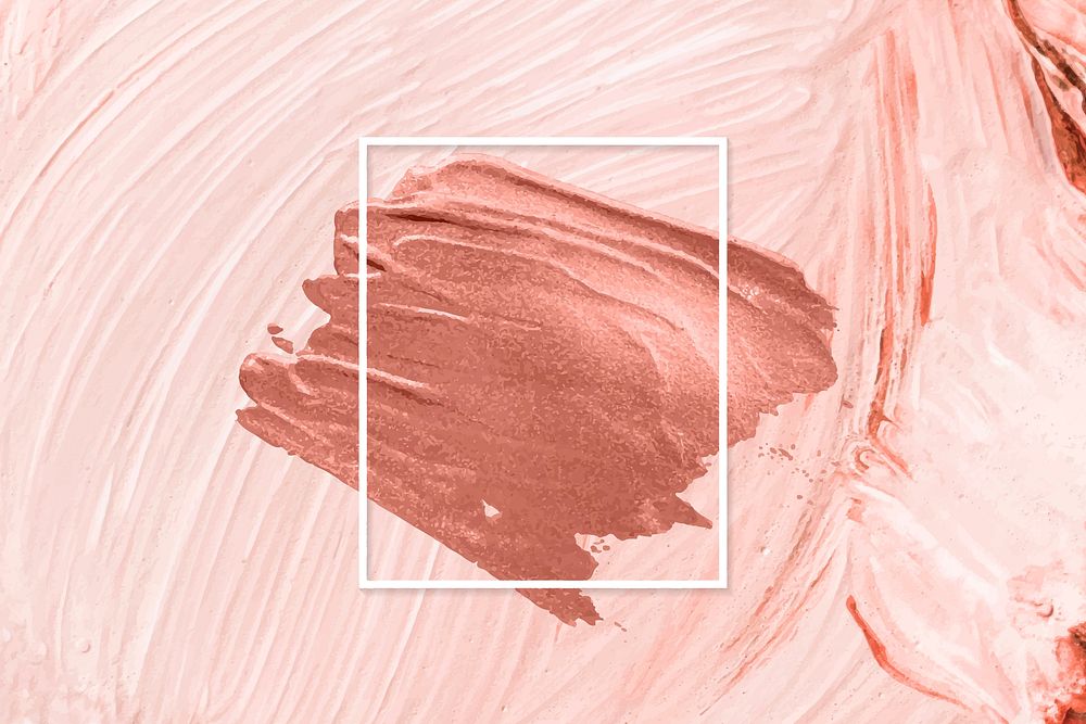 Metallic orange paint with a white frame on a pastel pink brush stroke patterned background vector