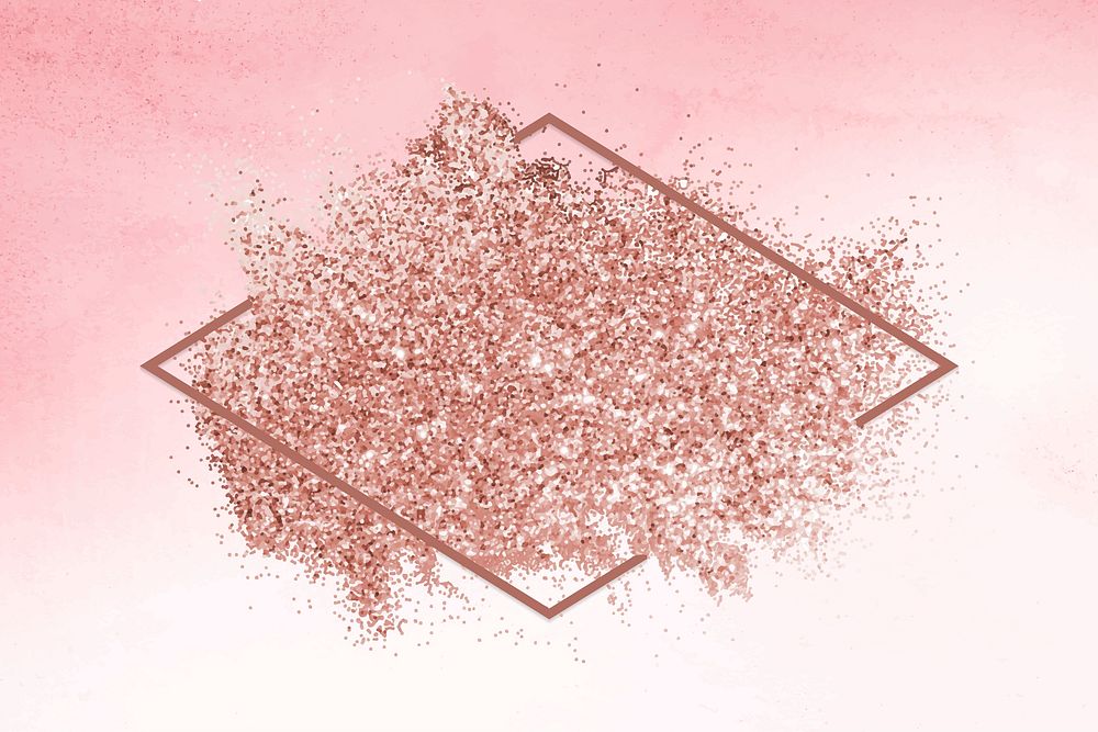 Pink gold glitter with a brownish red rhombus frame on a pink and white background vector