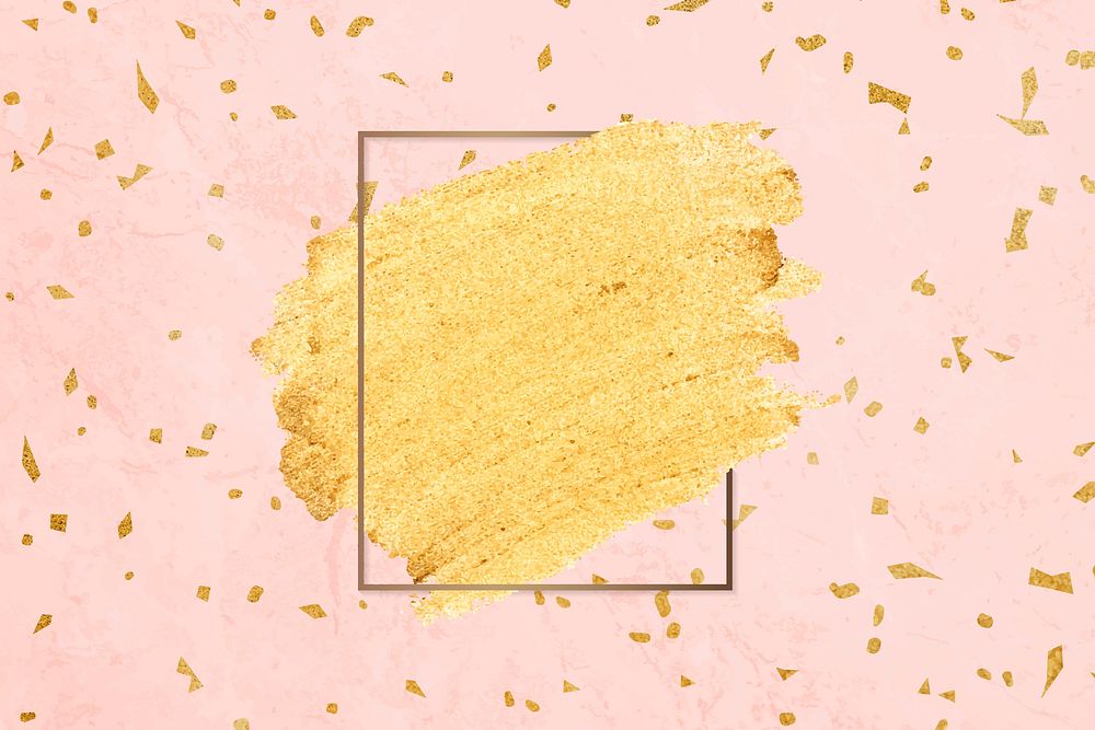 Gold paint with a golden rectangle frame on a pink background vector