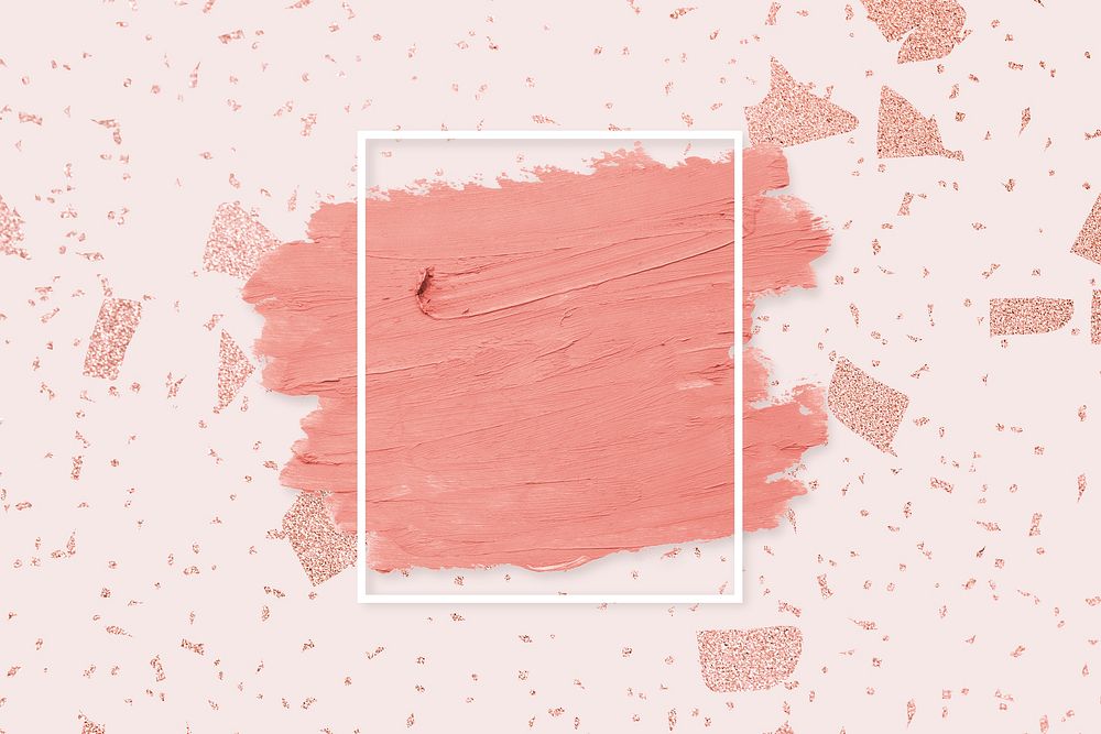 Matte orange paint with a white rectangle frame on a pink marble background illustration