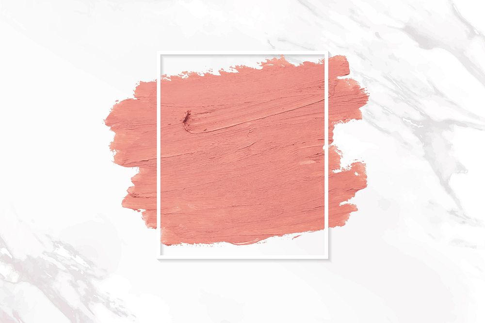 Matte orange paint with a white rectangle frame on a white marble background vector