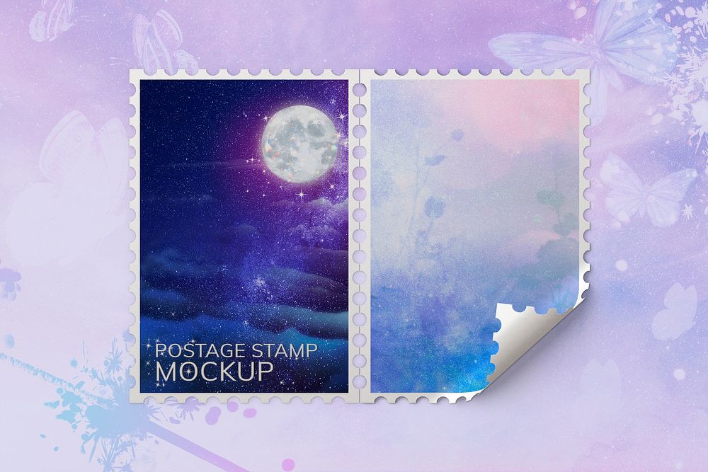 Postage stamp mockup, minimal design psd