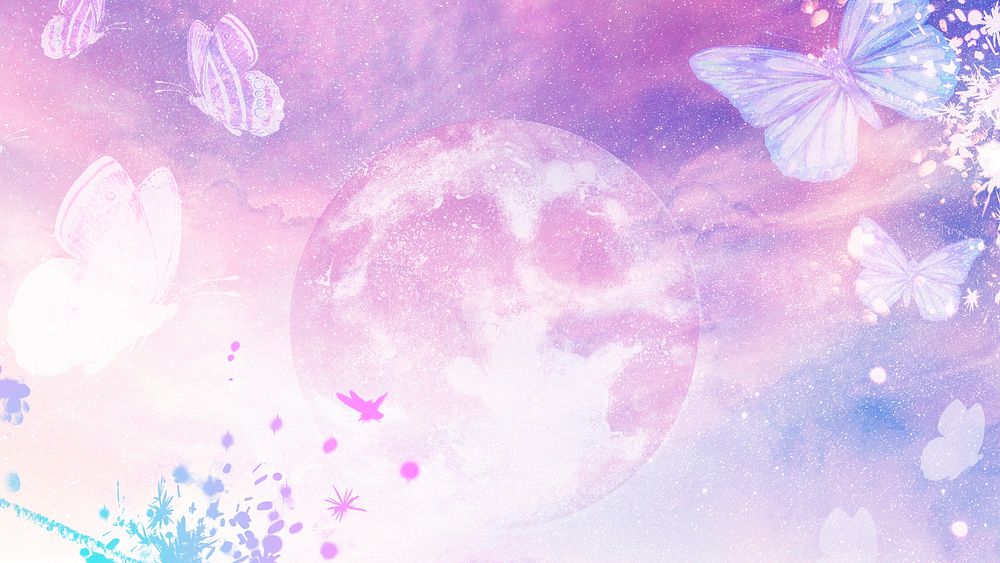 Aesthetic moon desktop wallpaper, butterfly design