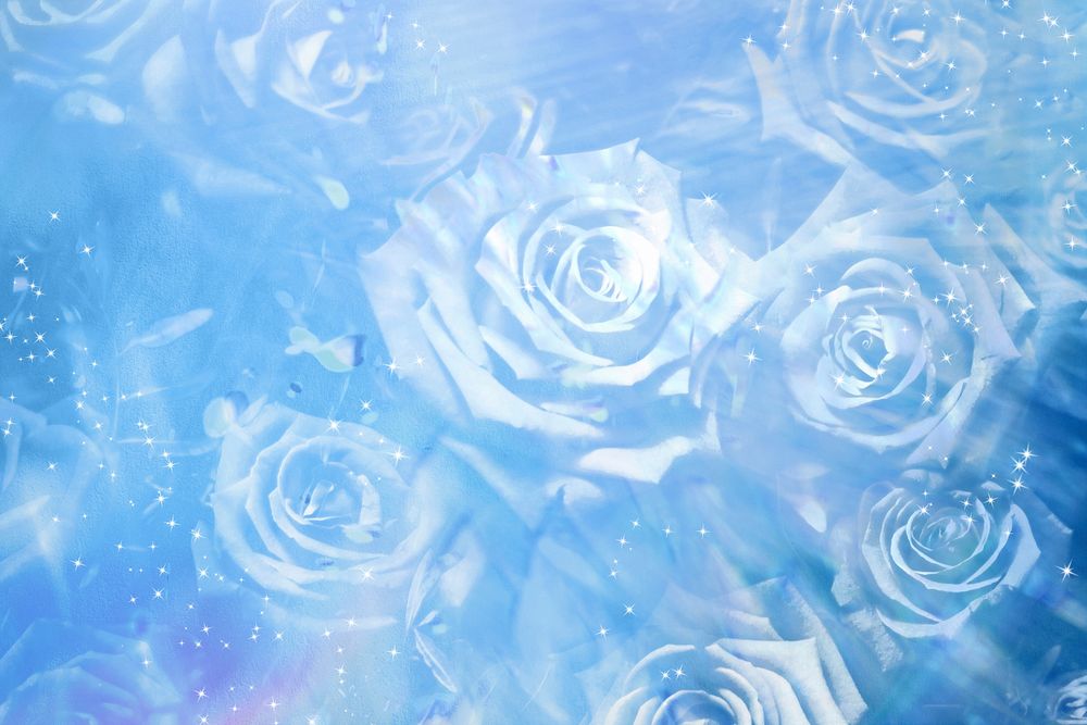 Blue roses background, sparkly floral design 