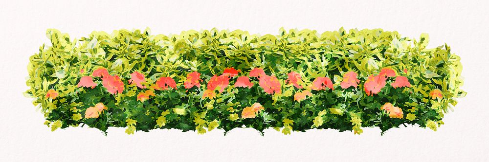 Flower bush collage element, nature design psd
