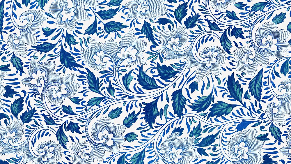 Vintage blue flower HD wallpaper, colorful oriental flower background