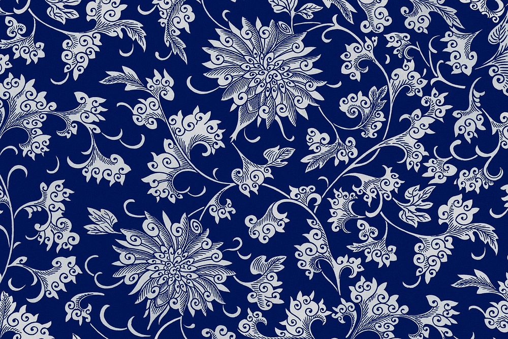 Oriental blue flower background, vintage colorful Chinese art psd