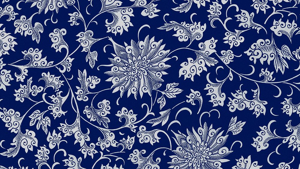Blue flower desktop wallpaper, oriental background