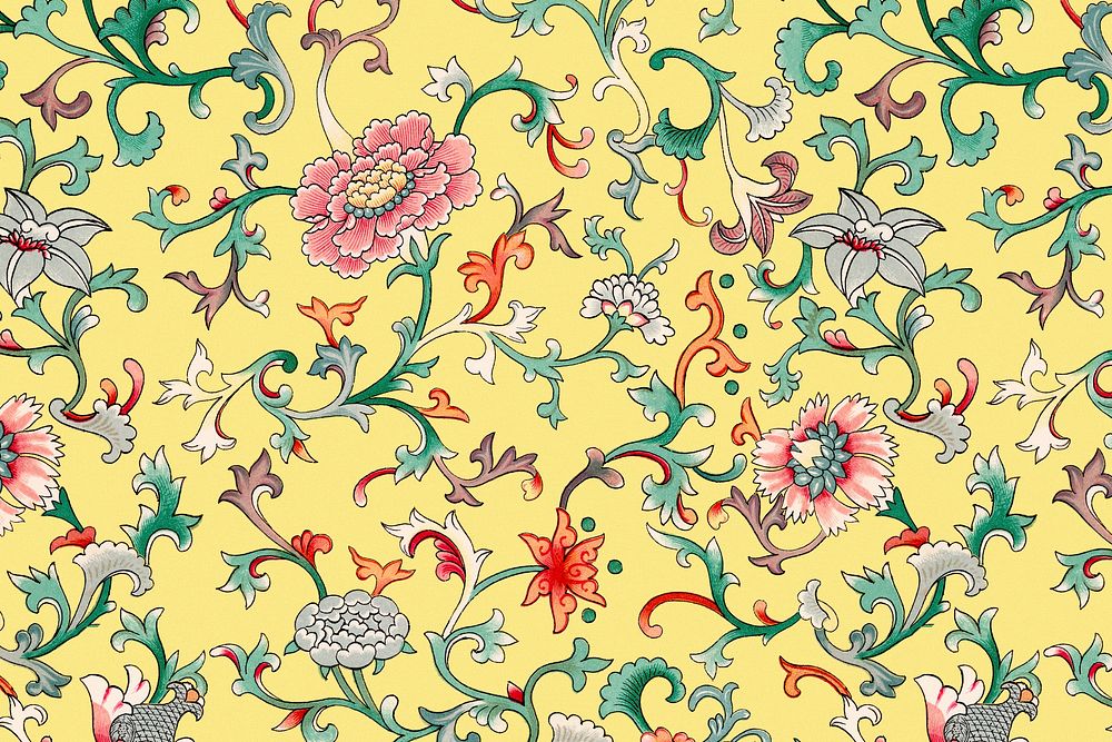 Oriental yellow flower background, vintage colorful Chinese art