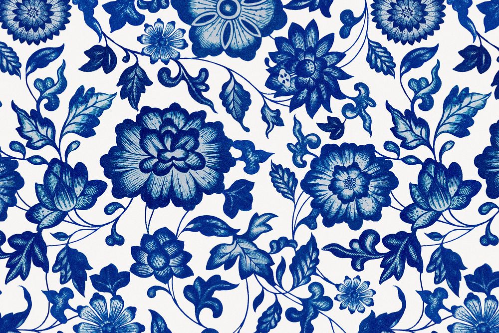 Oriental blue flower background, vintage colorful Chinese art