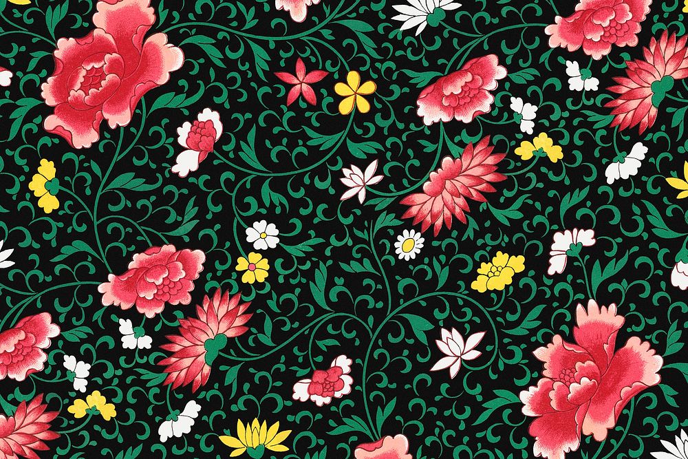 Vintage flower background, colorful oriental flower graphic psd