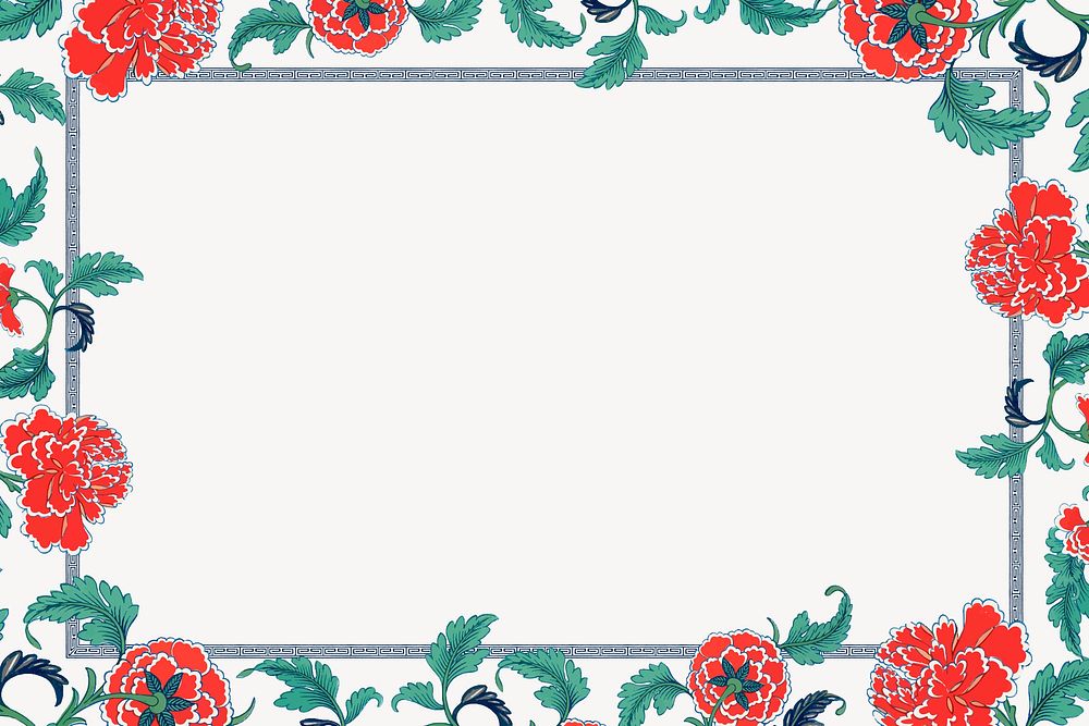 Floral peony flower frame, vintage Chinese graphic vector