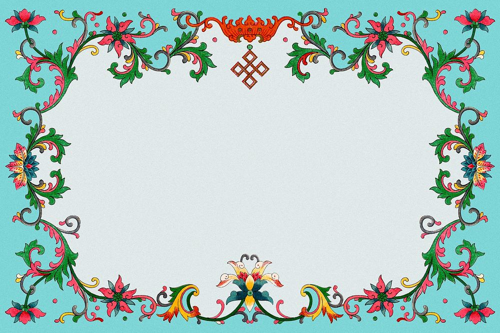 Colorful floral frame, aesthetic Asian graphic