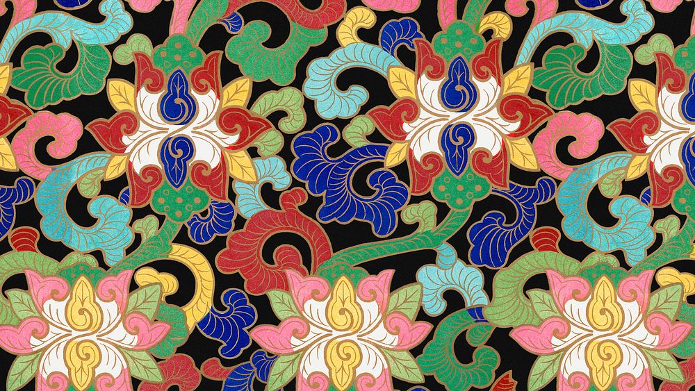 Chinese vintage flower desktop wallpaper, decorative oriental art background