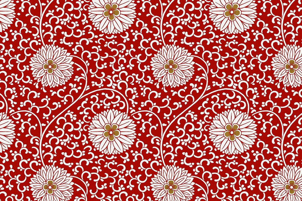 Chinese decorative red flower background, traditional art psd