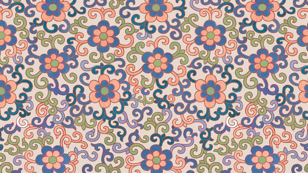 Chinese vintage flower desktop wallpaper, decorative oriental art background