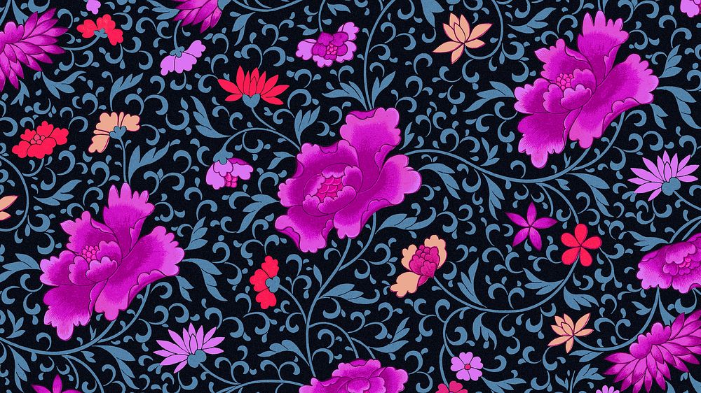 Vintage pink flower desktop wallpaper, colorful oriental flower background