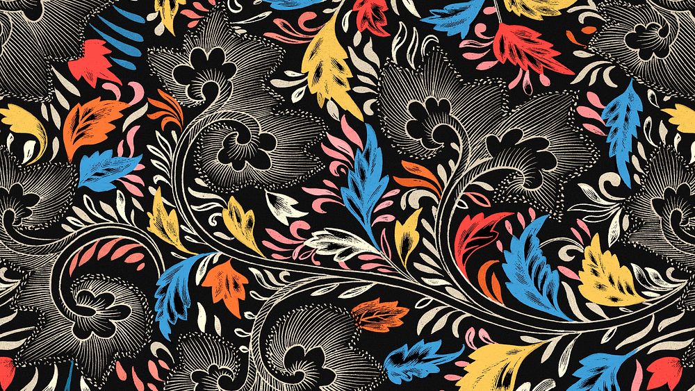 Chinese vintage flower desktop wallpaper, decorative oriental art background
