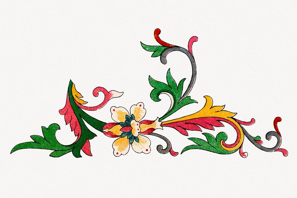 Oriental flower illustration, aesthetic design psd