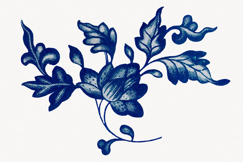 Blue flower collage element, vintage Chinese aesthetic illustration
