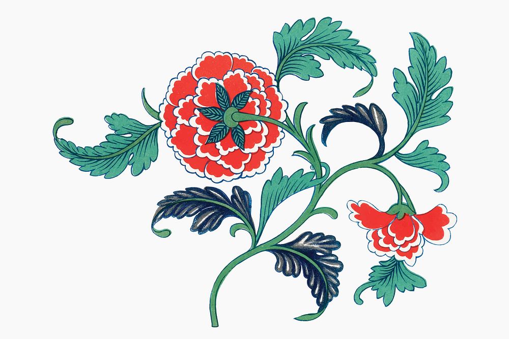 Peony flower collage element, vintage Chinese aesthetic illustration vector