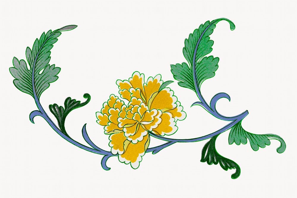 Yellow flower illustration, vintage Chinese aesthetic design