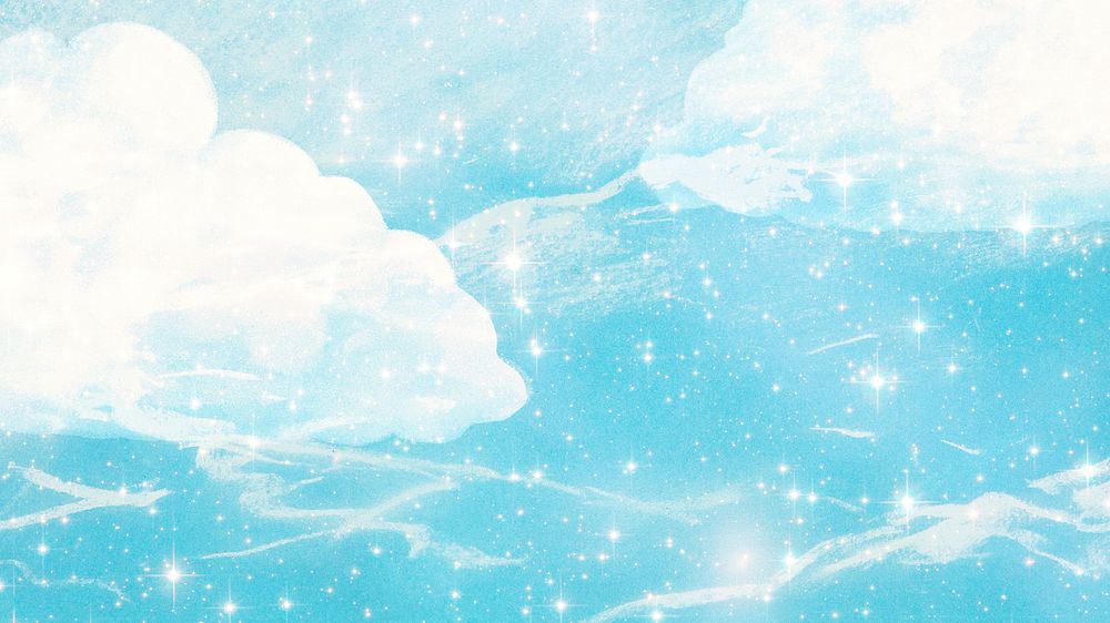 Aesthetic bling cloud computer wallpaper, blue sky background