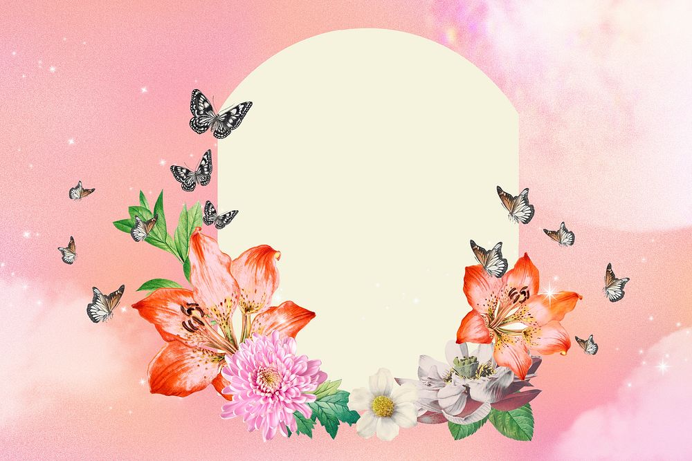 Floral arch frame background,  dreamy pink design