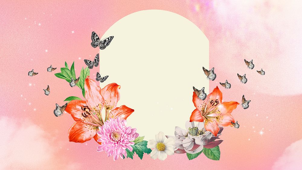 Floral arch frame HD wallpaper, dreamy pink background