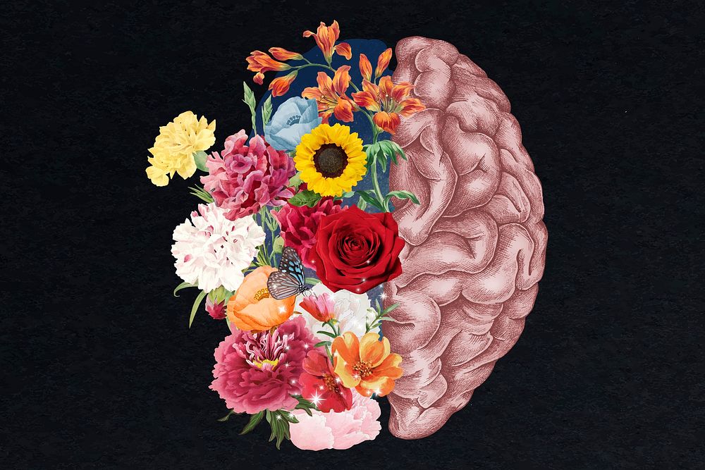 Brain flower background, beautiful mind design vector
