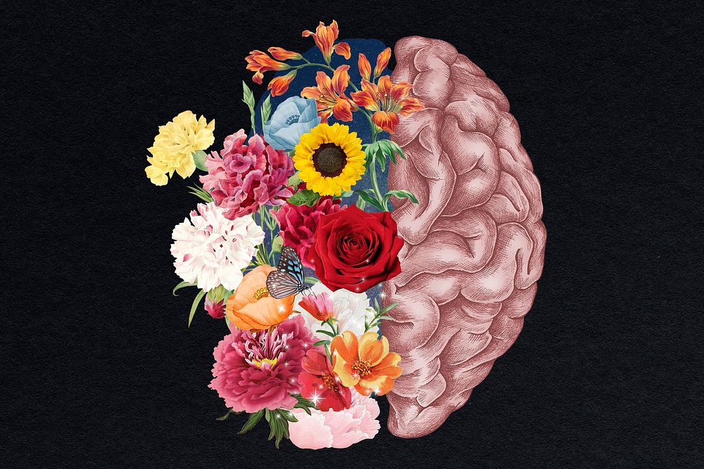 Brain flower background, beautiful mind mixed media illustration psd